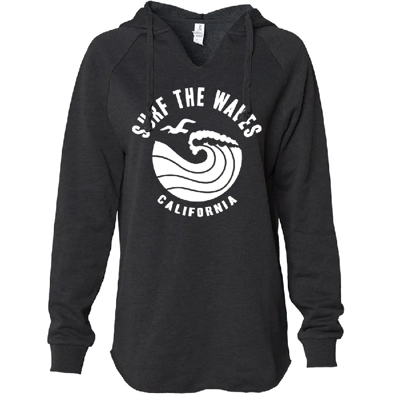 Women's Hooded Sweatshirts with Ribbed WaistSurf The Waves Women's Soft Hooded Pullover