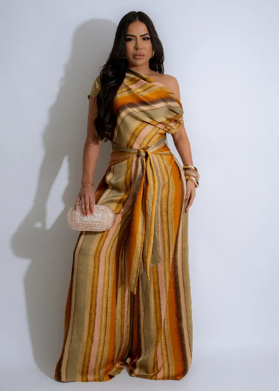 Women's Jumpsuits with Wide CollarSahara Dreams Stripes Jumpsuit Yellow