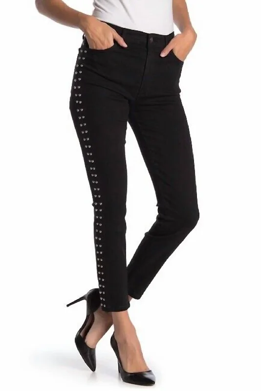 Women's Jodhpurs with Mid WaistCharlie Studded High Rise Skinny Ankle Jeans In Black