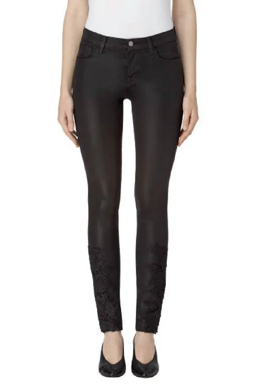 Women's Jodhpurs with PocketsCoated Lace Mid Rise Skinny Jeans In Black