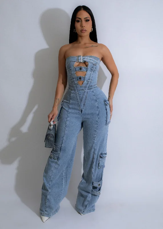 Women's Jumpsuits with Shirt CollarSteel Rebel Cargo Jumpsuit Light Denim