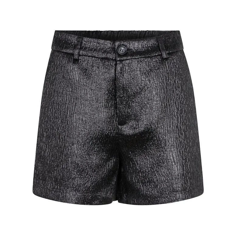 Women's Scalloped Hem ShortsEsqualo Shimmery Metallic Black Shorts