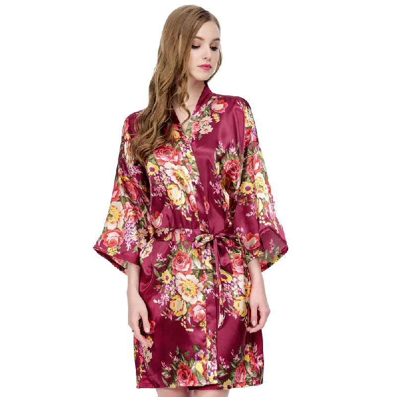 women's pajamas in solid colorsBurgundy Floral Bridesmaid Robes Kimono