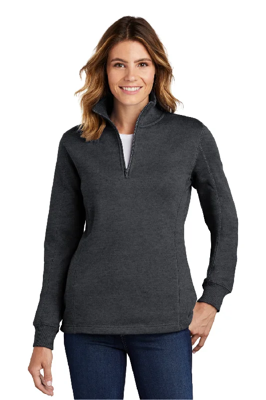 Women's Hooded Sweatshirts with Stretch WaistSport-Tek Womens Shrink Resistant Fleece 1/4 Zip Sweatshirt - Heather Graphite Grey