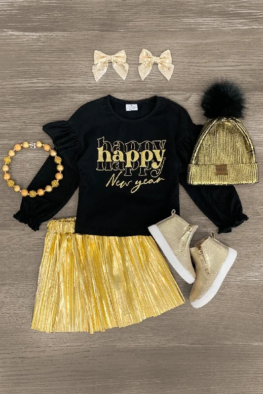 Women's Floral Skirts"Happy New Year" Black & Gold Skirt Set