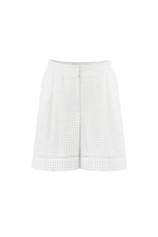 Women's Casual Chic ShortsGAMBEYA WHITE SQUARE BRODERIE ANGLAISE COTTON-POPLIN HIGH WAIST SHORTS