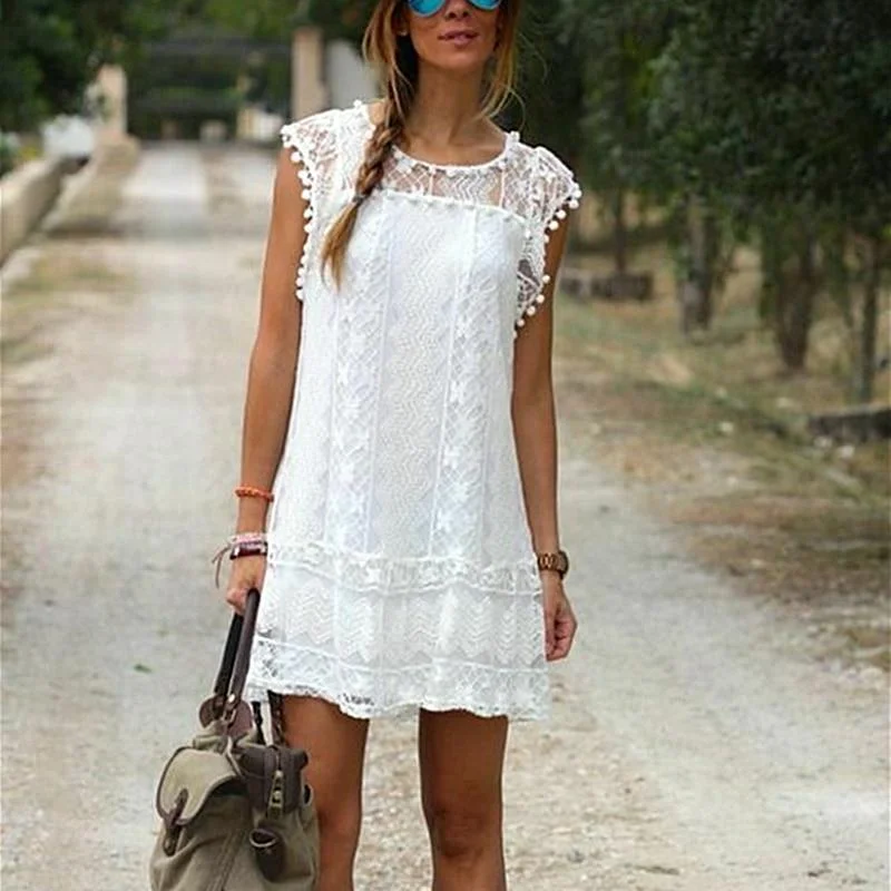 Women's Off-Shoulder DressesFashionSierra - Women Summer Short Mini Dress Lace Chiffon Dress