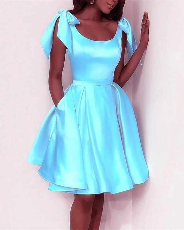 Women's Short-Sleeve DressesElegant Satin Homecoming Dresses,Blue Black 8th Grade Prom Dress,Wedding Party Dress     S3187