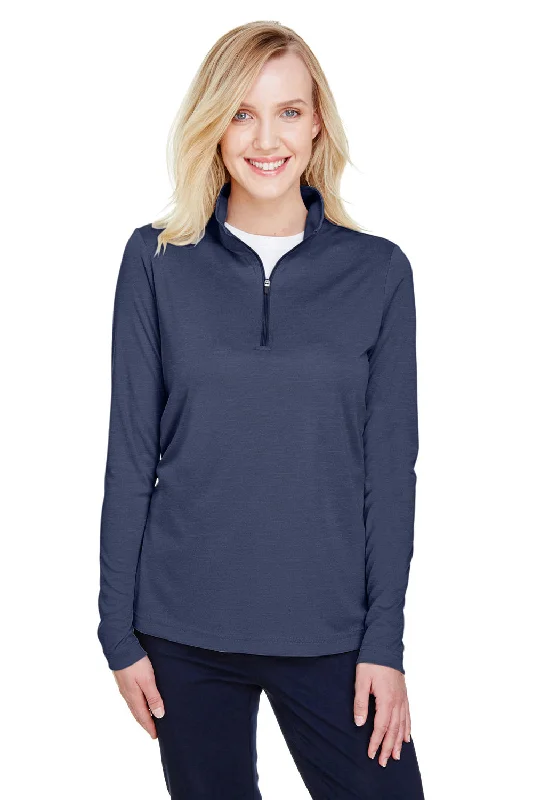 Women's Hooded Sweatshirts with Button ClosureTeam 365 Womens Zone Sonic Performance Moisture Wicking 1/4 Zip Sweatshirt - Heather Dark Navy Blue