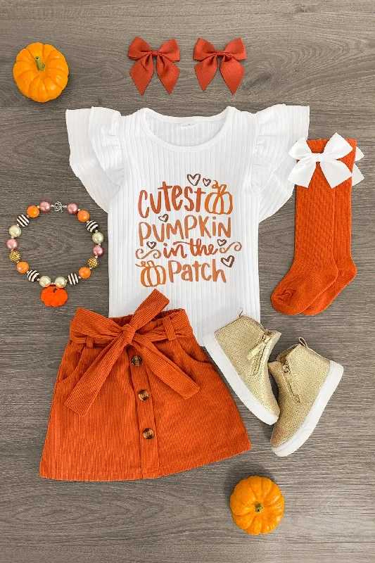 Women's Woven Skirts"Cutest Pumpkin In The Patch" Orange Corduroy Skirt Set