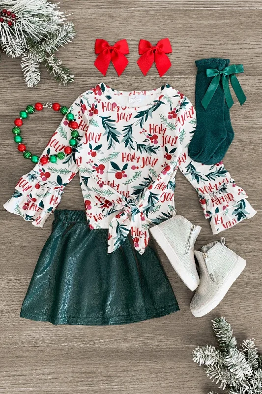 Women's Midi Skirts"Holly Jolly" Green Glitter Skirt Set