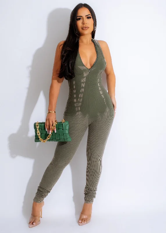 Women's Jumpsuits with Asymmetrical HemStronger Ribbed Tie Dye Jumpsuit Green