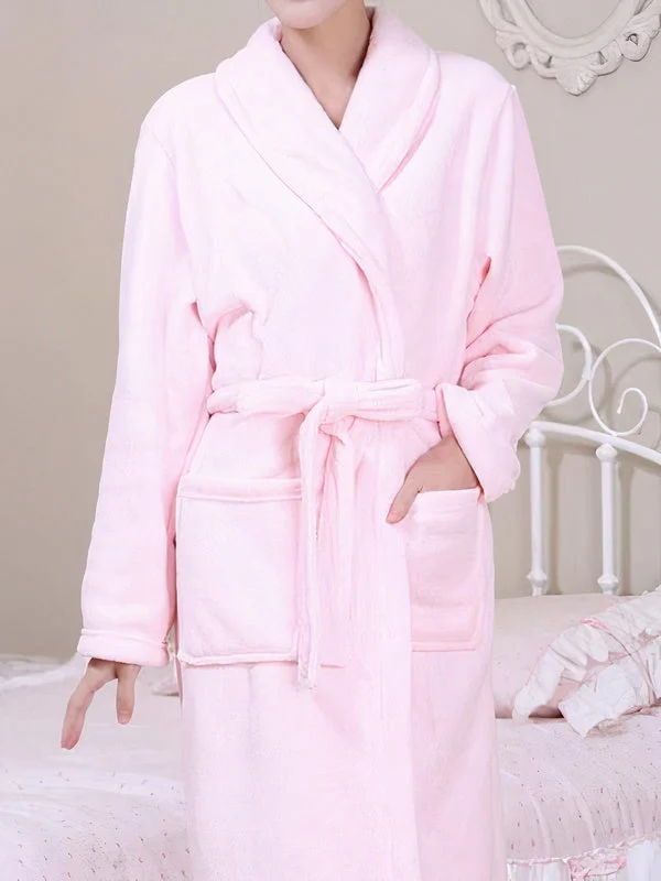 women's pajamas with drawstring waistRobe de Chambre Longue Polaire Femme "Rose Clair"