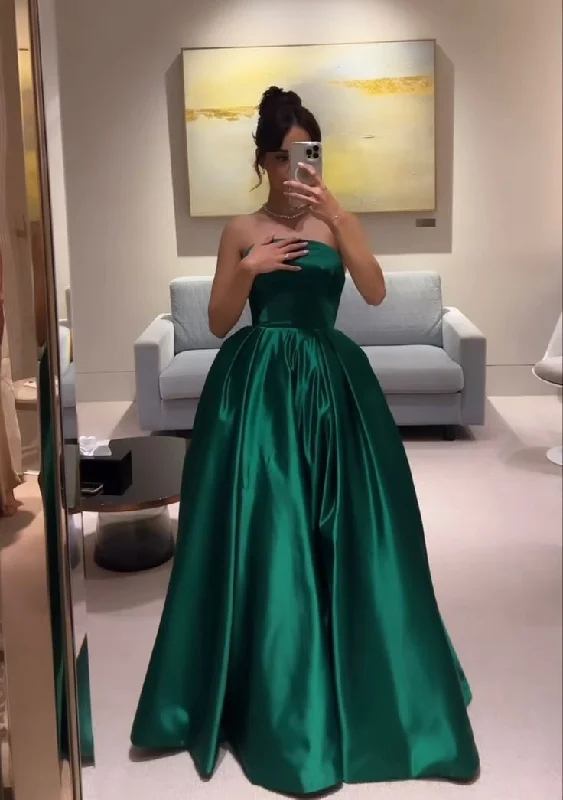 Women's Shirt Collar DressesStrapless A Line Green Long Prom Dress Formal Party Gown         S6257