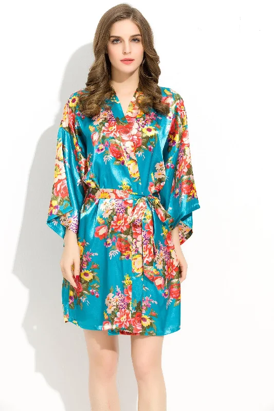 women's pajamas with a classic designTurquoise Floral Bridesmaid Robes Kimono