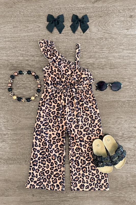 Women's Jumpsuits with Skinny LegOne Shoulder Leopard Jumpsuit