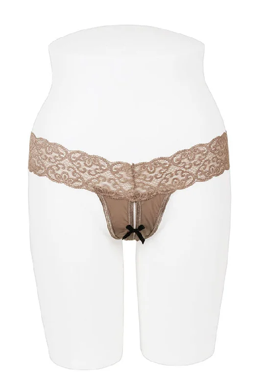 women's underwear with built-in shapewearLace Band Crotchless Thong W Bow