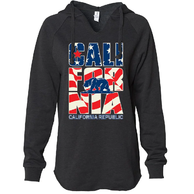 Women's Hooded Sweatshirts with Paisley LiningCalifornia Republic USA Flag Women's Soft Hooded Pullover