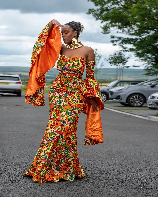 Women's High Collar DressesBonnie Ankara Maxi Dress | Orange African Print