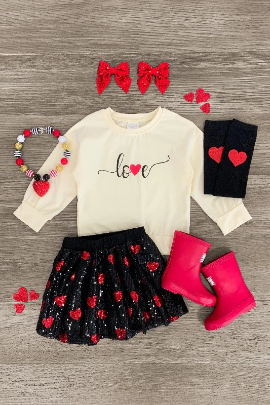 Women's Knit Skirts"Love" Hearts & Sequins Skirt Set