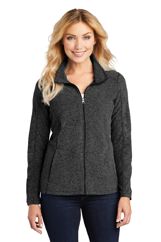 Women's Hooded Sweatshirts with Insulated FabricPort Authority Womens Pill Resistant Heather Microfleece Full Zip Sweatshirt - Heather Charcoal Black