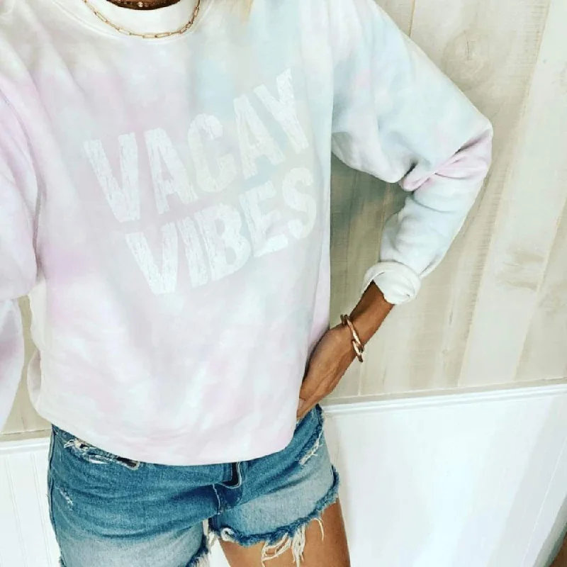 Women's Hooded Sweatshirts with Ombre LiningVacay Vibes Tie-Dyed Crew