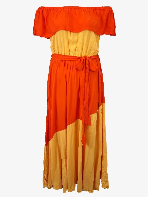 Women's Low Collar DressesCity Chic Off The Shoulder Sunset Tiered Maxi Dress Size 14