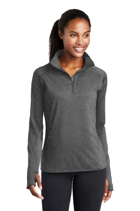 Women's Hooded Sweatshirts with Zipper ClosureSport-Tek Womens Sport-Wick Moisture Wicking 1/4 Zip Sweatshirt w/ Pouch Pocket - Heather Charcoal Grey