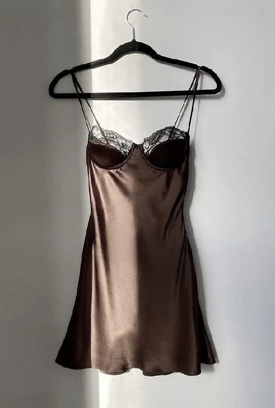 Women's Round-Neck Dressesluxury chocolate satin short party dress      S6189