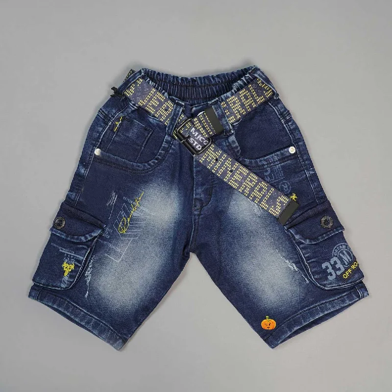 Women's Tie-Waist ShortsBlue Denim Shaded Shorts for Boys