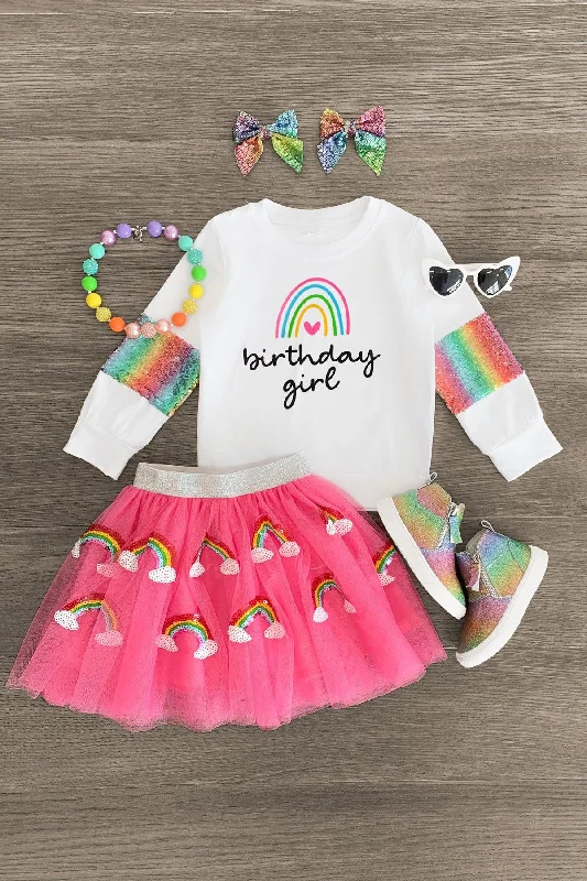 Women's Knit Skirts"Birthday Girl" Rainbow Tutu Skirt Set