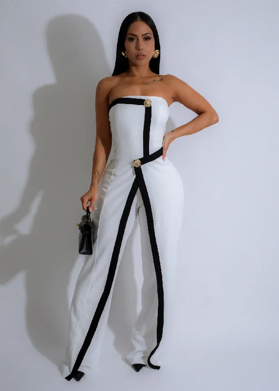 Women's Jumpsuits with Keyhole CollarMonarch Elegance Jumpsuit White