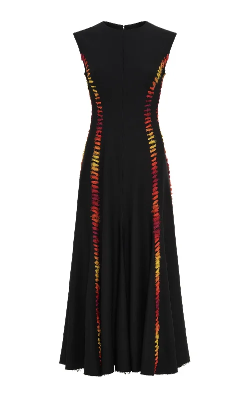 Women's Narrow-Neck DressesKendal Laces Midi Dress in Black Wool