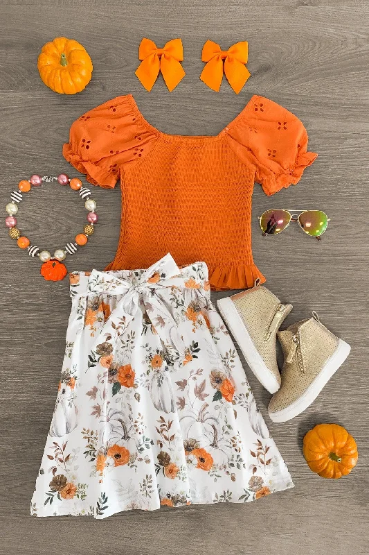 Women's Boho SkirtsAutumn Floral Pumpkin Skirt Set