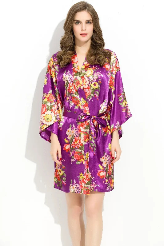 women's pajamas for cozy bedtime routinesRoyal Purple Floral Bridesmaid Robes Kimono