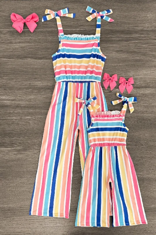 Women's Jumpsuits with Shawl CollarMom & Me - Rainbow Striped Jumpsuit