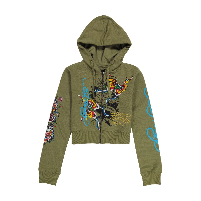 Women's Hooded Sweatshirts with ThumbholesButterflies Cropped Hoodie