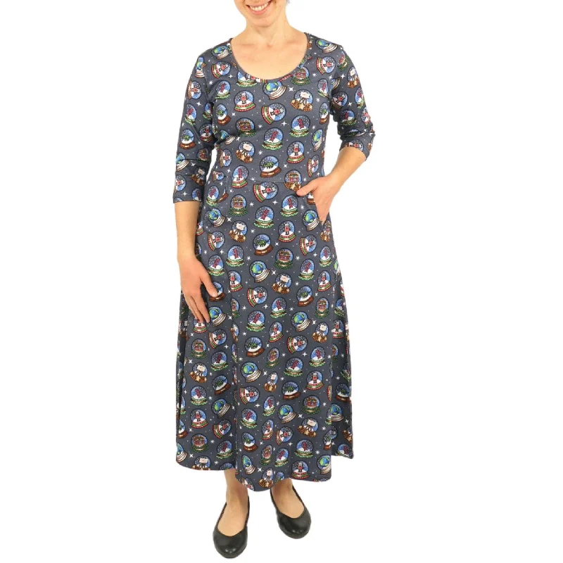 Women's Asymmetrical DressesSnow Globes 3/4th Sleeves Midi Dress (With Waist Seam) [FINAL SALE]