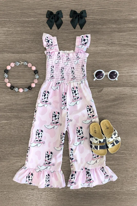 Women's Jumpsuits with Sweetheart CollarPastel Cowgirl Boots Jumpsuit