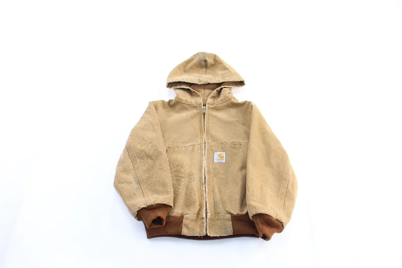 Women's Coats with Fur Trimmed CollarKids Carhartt Logo Patch Tan Hooded Zip Up Jacket