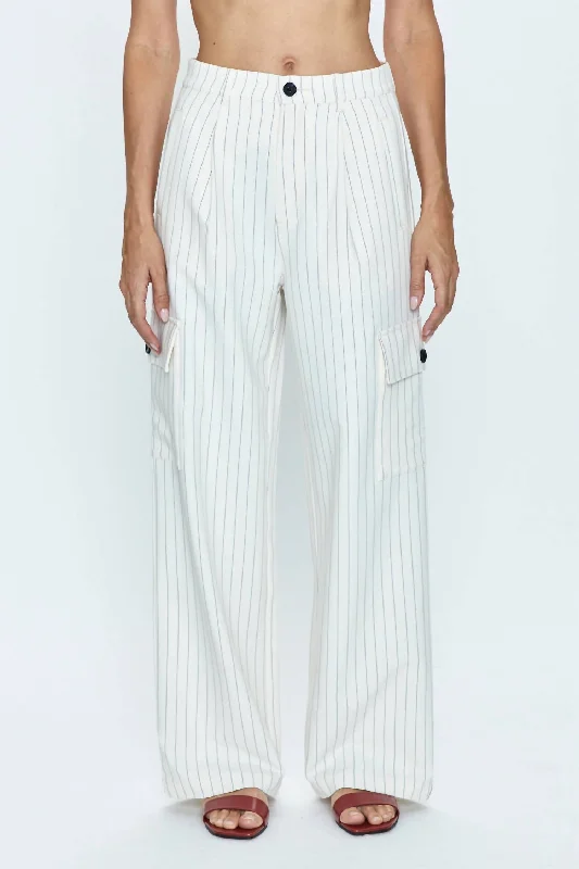 Women's Jodhpurs with Peter Pan CollarBrynn High Rise Relaxed Trouser In Le Blanc Pinstripe