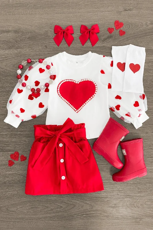 Women's Silk SkirtsHearts & Pearls Red Skirt Set or Onesie