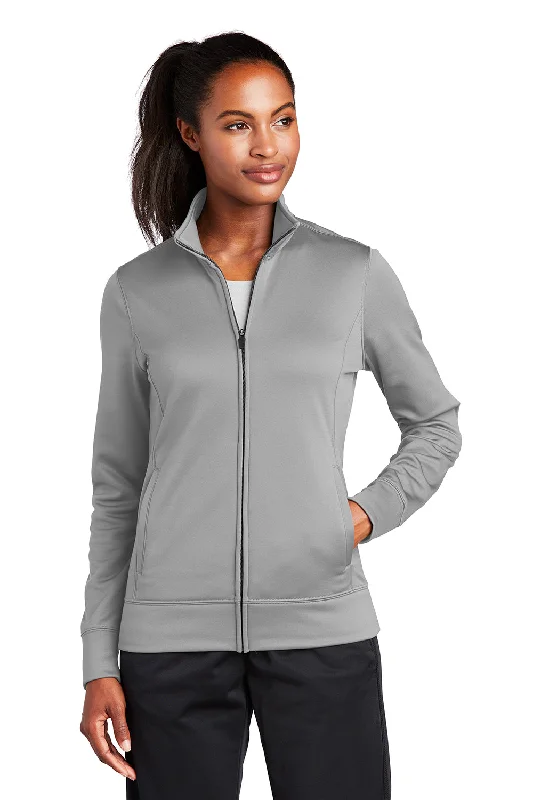 Women's Hooded Sweatshirts with PocketsSport-Tek Womens Sport-Wick Moisture Wicking Fleece Full Zip Sweatshirt w/ Pockets - Silver Grey