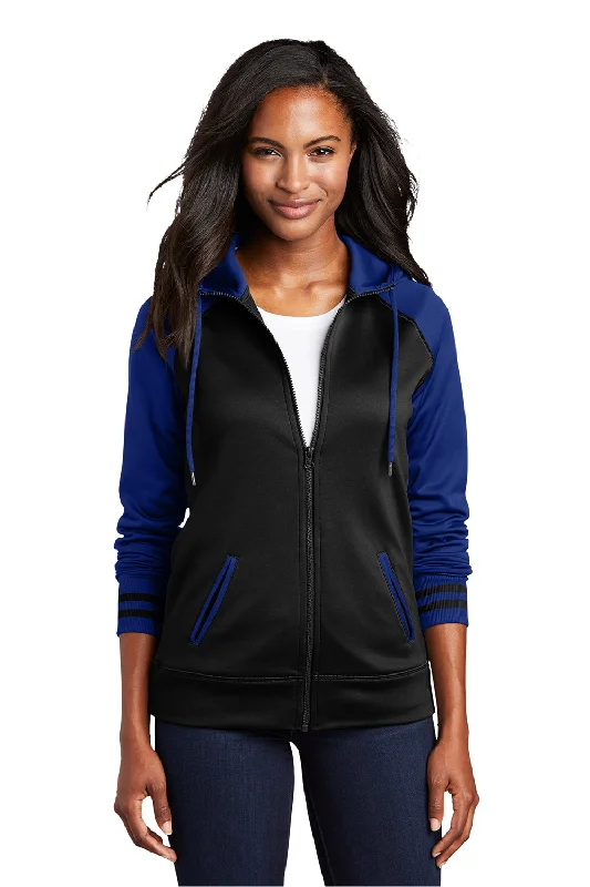 Women's Hooded Sweatshirts with Modal LiningSport-Tek Womens Sport-Wick Moisture Wicking Fleece Hooded Sweatshirt Hoodie w/ Pockets - Black/True Royal Blue