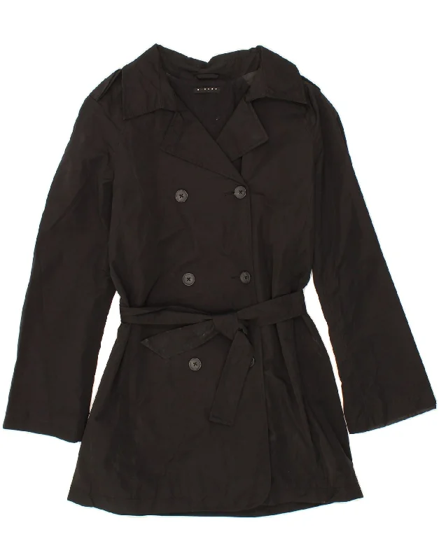 Women's Zip-Up CoatsSISLEY Womens Double Breasted Trench Coat IT 46 Large Black Polyester