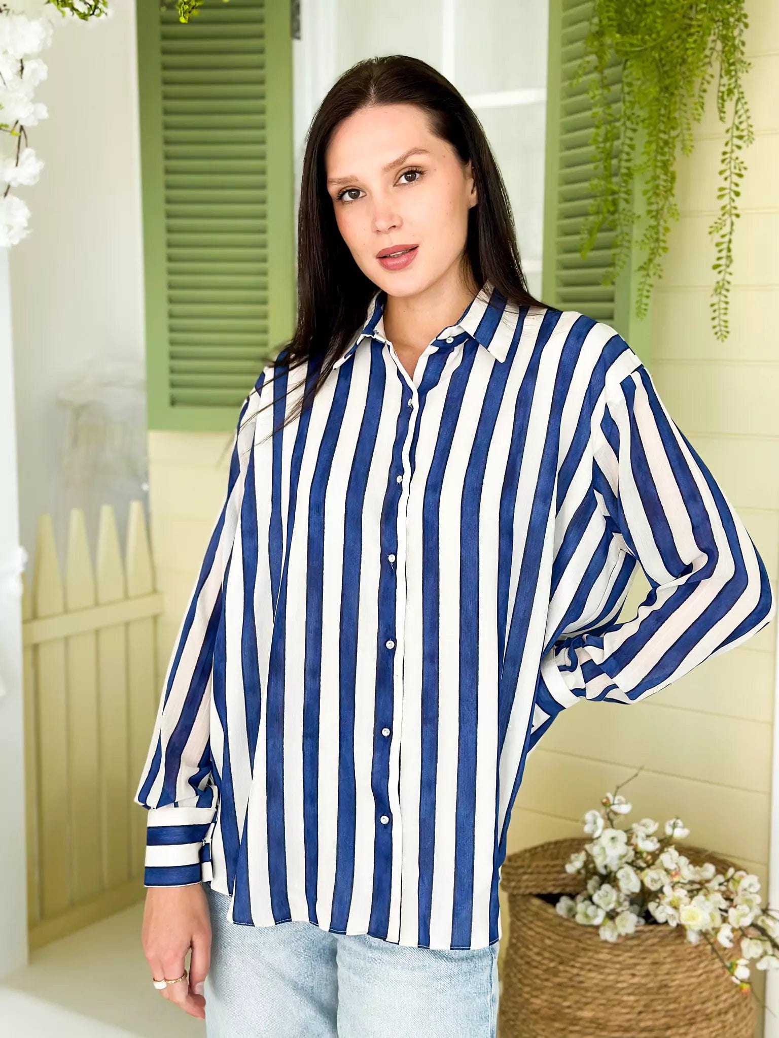 Women's Blouse with ButtonsBengal Stripe Shirt