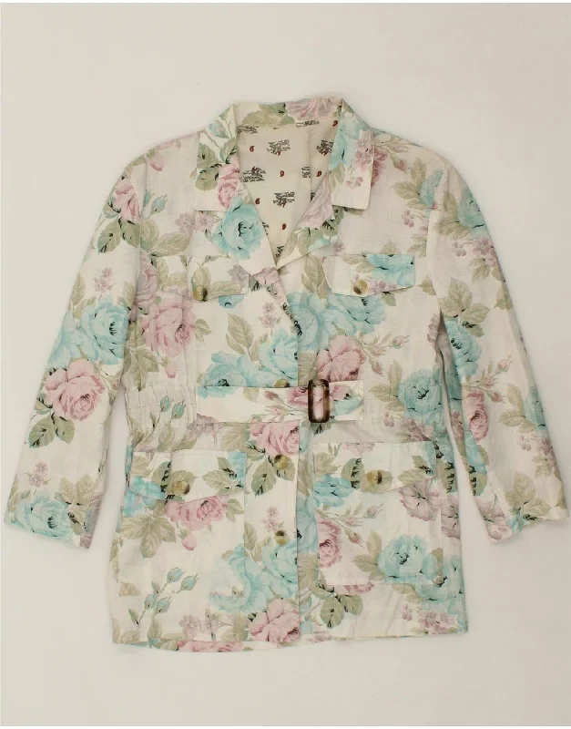 Women's Quilted CoatsVINTAGE Womens 3 Button Blazer Jacket UK 14 Large Multicoloured Floral