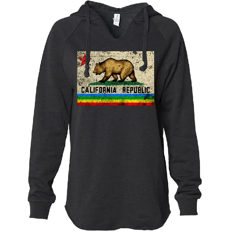 Women's Hooded Sweatshirts with Front PocketsCalifornia Republic Rainbow Distressed Women's Soft Hooded Pullover