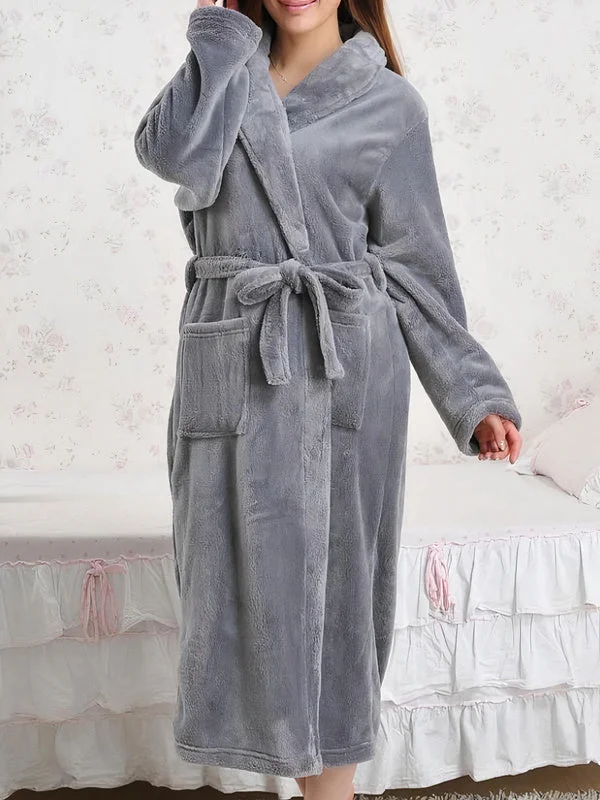 women's pajamas with lace trimRobe de Chambre Longue Polaire Femme "Gris"