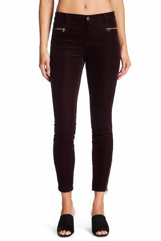 Women's Jodhpurs with Mandarin CollarIselin Burgundy Gold Ankle Zip Corduroy Stretch Jeans In Dark Burgundy